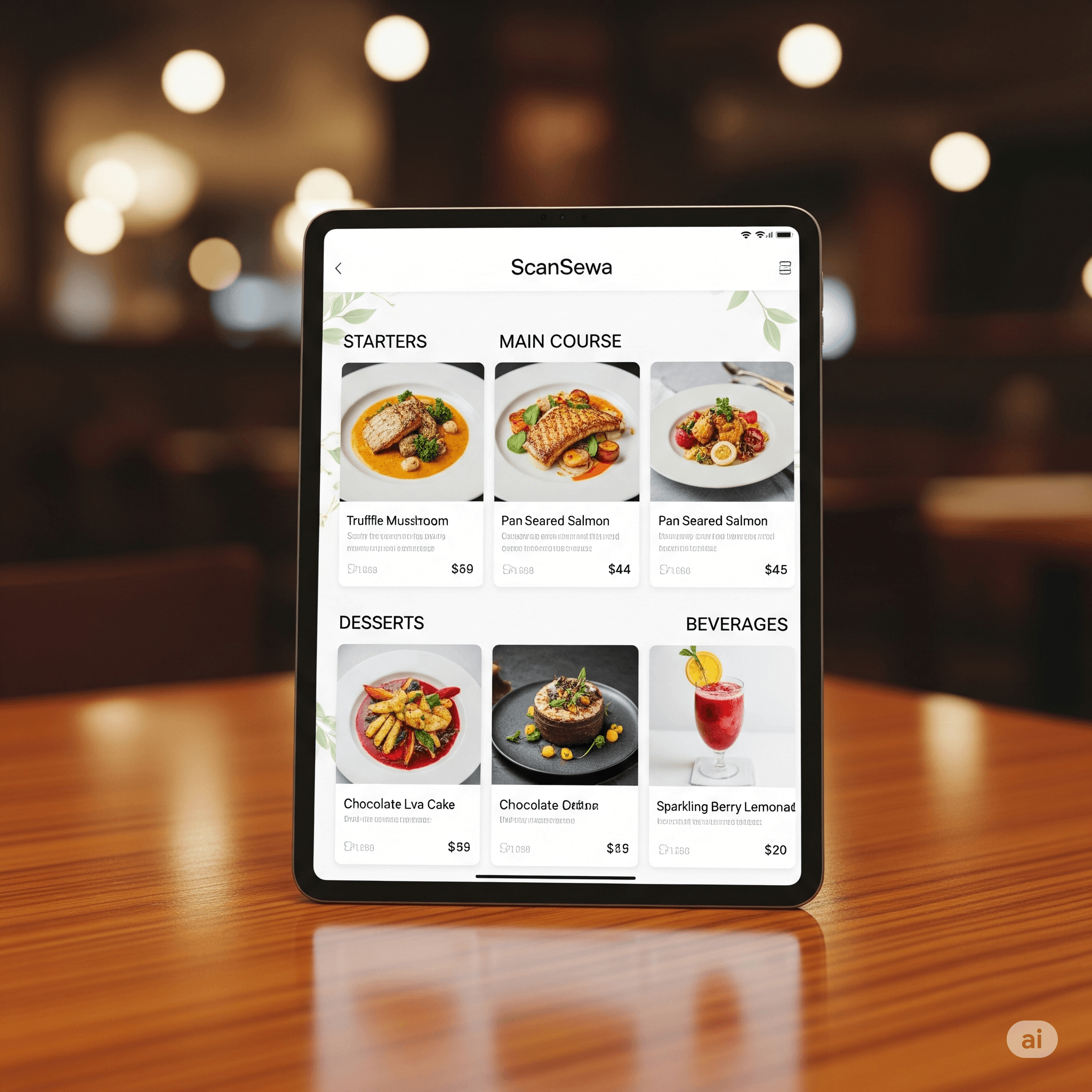ScanSewa's menu management interface on a tablet